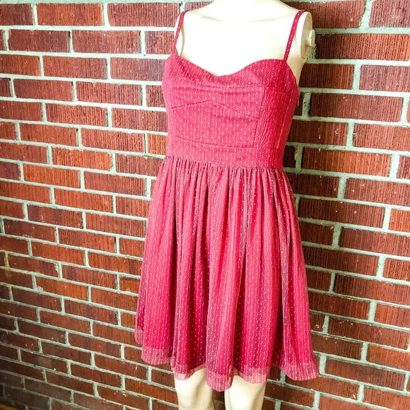 Fossil Red Swiss Dot Netting Swing Cocktail Dress - Picture 1 of 7